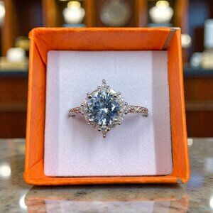 925 Silver Halo Ring Round Cut Sparkle Bridal Cocktail Feminine Elegant Glam 8